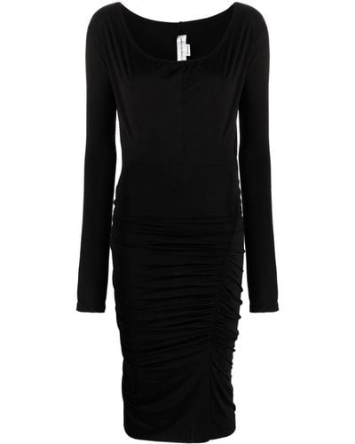 Victoria Beckham Vestido midi fruncido con manga larga - Negro