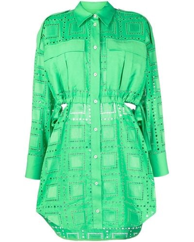 MSGM Broderie-anglaise Open Back Shirt Dress - Green
