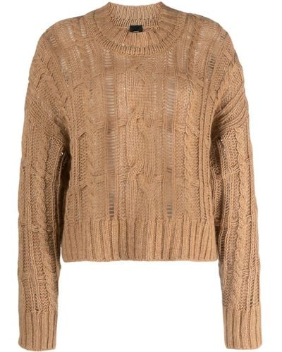 Pinko Open-knit Crew-neck Sweater - Natural
