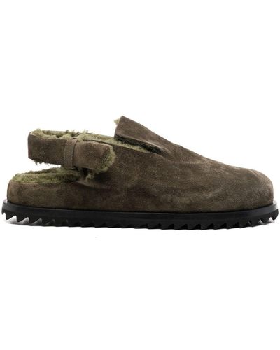Officine Creative Shearling-trimmed Suede Mules - Brown