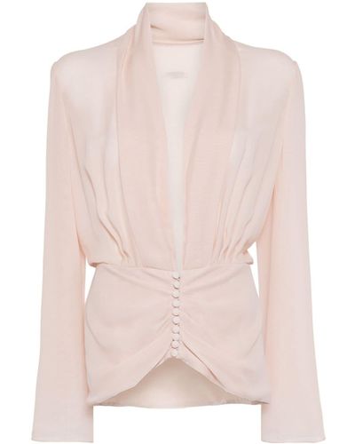 Costarellos Buttoned Silk Blouse - Pink