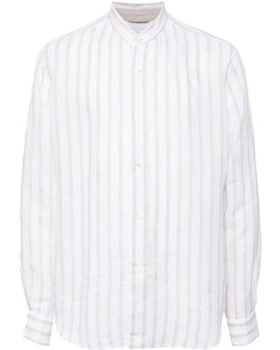 Eleventy Gestreiftes Hemd aus Leinen - Weiß