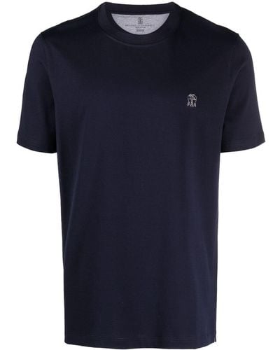 Brunello Cucinelli Logo-embroidered Cotton T-shirt - Blue