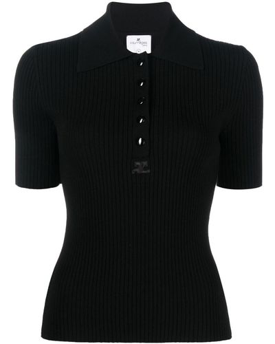 Courreges Polo a coste nera a maniche corte - Nero