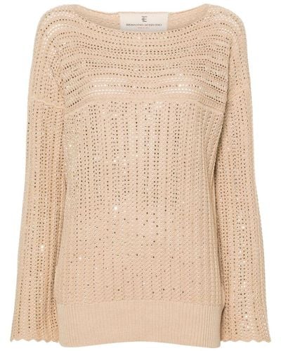 Ermanno Scervino Crystal-embellished Open-knit Sweater - Natural