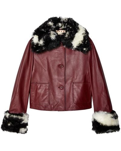 Marni Oversize-collar Leather Jacket - Red