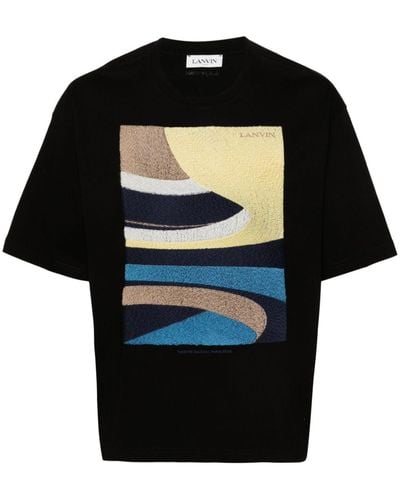 Lanvin Daunou-Embroidery Cotton T-Shirt - Black