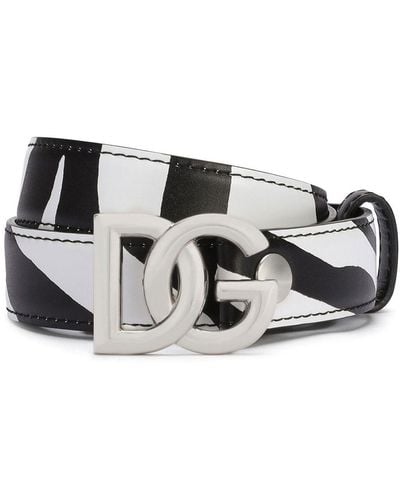 Dolce & Gabbana Logo-buckle Zebra-print Leather Belt - Black