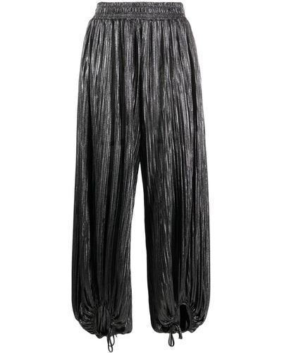 Styland Metallic-effect Pleated Cropped Pants - Black