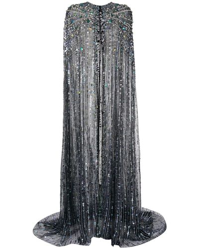 Jenny Packham Clara Crystal-embellished Long Cape - Grey