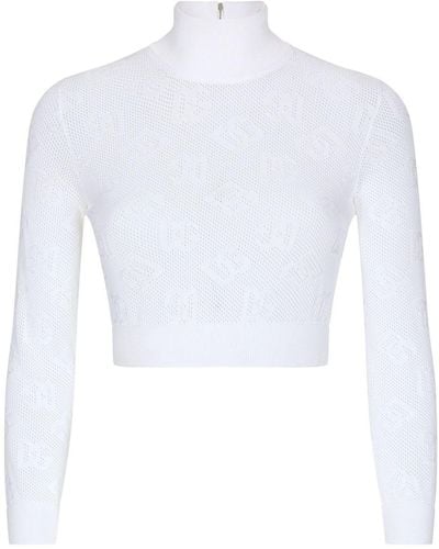 Dolce & Gabbana Logo-jacquard Roll-neck Crop Top - White