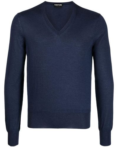 Tom Ford Fine-knit V-neck Sweater - Blue