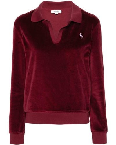 Sporty & Rich Src Velour Polo Top - Red