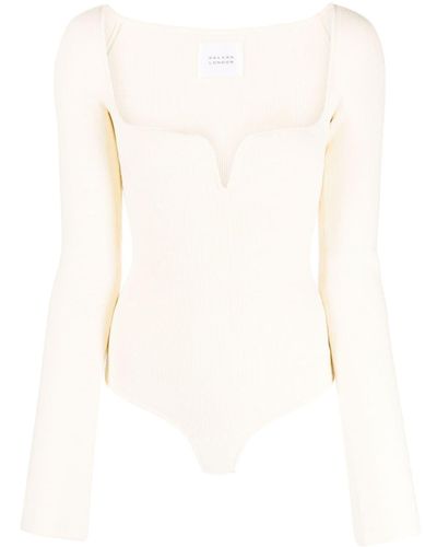 Galvan London Gaia Long-sleeve Ribbed-knit Bodysuit - White