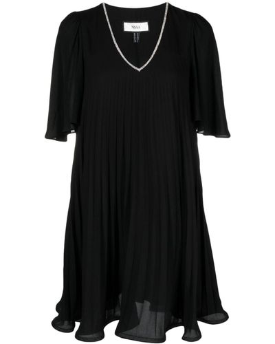 Nissa Crystal-embellished Pleated Dress - Black