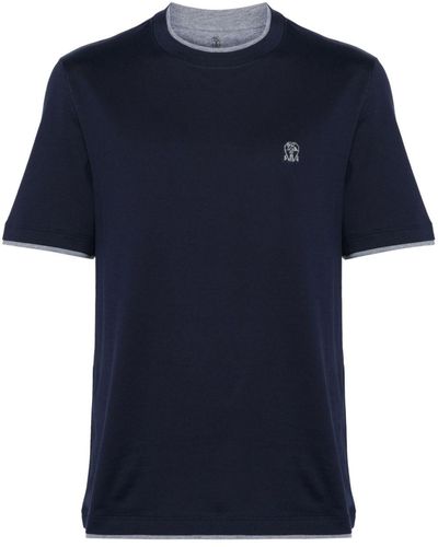 Brunello Cucinelli Camiseta a capas con logo bordado - Azul