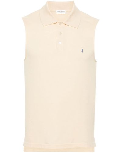 Saint Laurent Cotton Piqué Sleeveless Polo Shirt - Natural