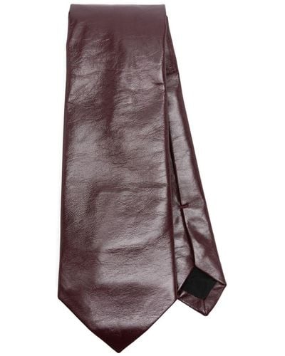 Bottega Veneta Cracked-effect leather tie - Marron