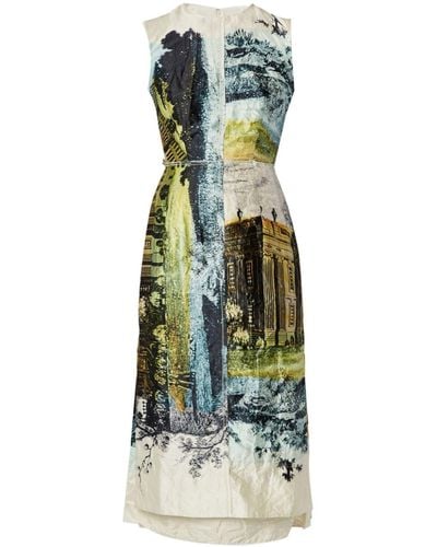 Erdem Illustration-print Panelled Dress - Green