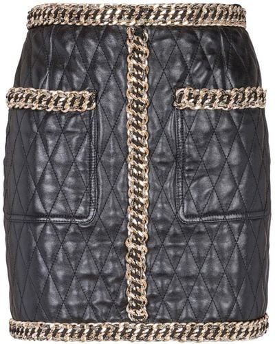 Balmain Quilted Leather Miniskirt - Grey