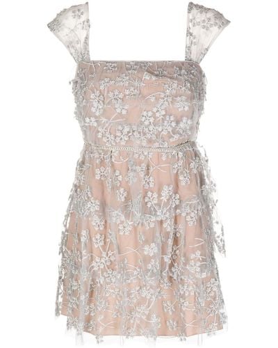 Self-Portrait Floral-embroidered Tiered Mini Dress - Gray