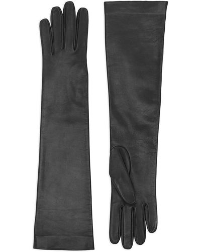 Saint Laurent Logo-embossed Leather Gloves - Gray