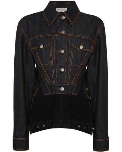 Alexander McQueen Chaqueta vaquera con costuras en contraste - Negro