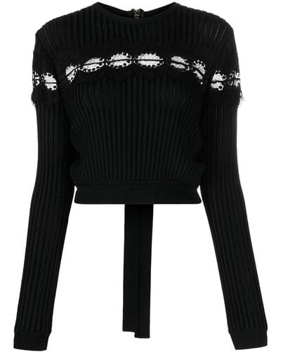 Elie Saab Embroidered Rib-knit Top - Black