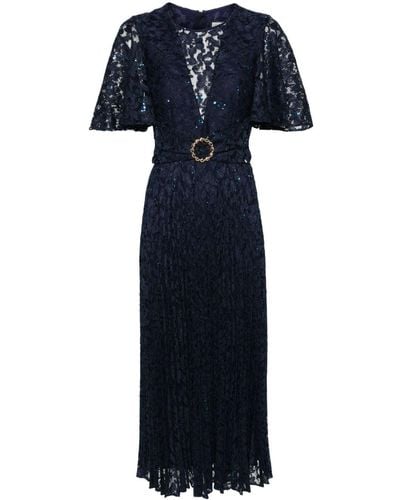 Nissa Sequined Lace Midi Dress - Blue