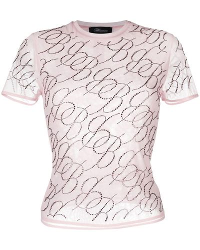 Blumarine T-shirt in tulle con logo - Rosa