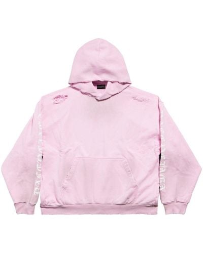 Balenciaga Distressed-effect Cotton Hoodie - Pink