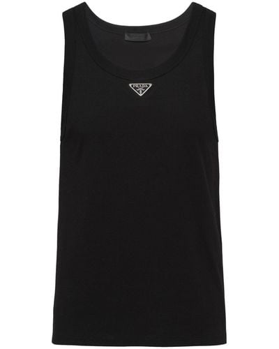 Prada Camiseta de tirantes con placa del logo - Negro