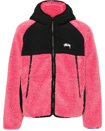 Stussy Logo-print Hooded Jacket - Pink