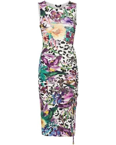 Just Cavalli Floral-print Ruched Maxi Dress - White