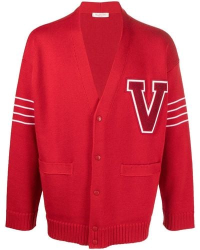Valentino Garavani Vlogo-patch Wool Cardigan - Red
