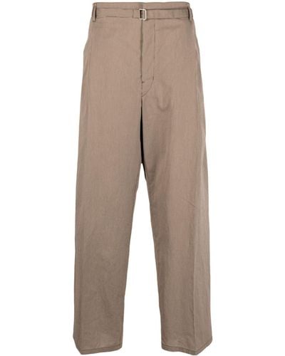 Lemaire Stripe-pattern Belted-waist Pants - Natural