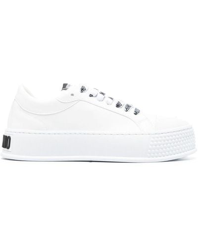 Moschino Embossed-logo Faux-leather Trainers - White