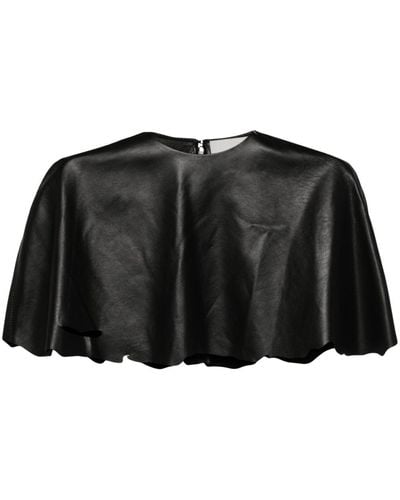 Coperni Asymmetric Leather Cropped Top - Black