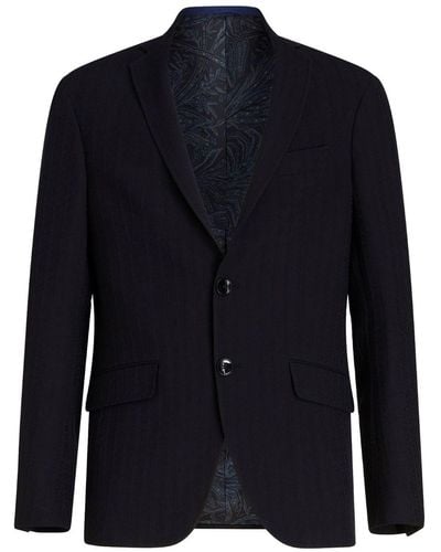 Etro Notched-lapels Virgin Wool-blend Blazer - Blue