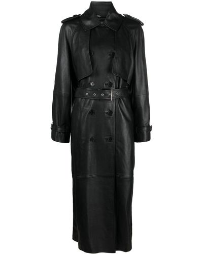 Alberta Ferretti Belted Leather Trench Coat - Black