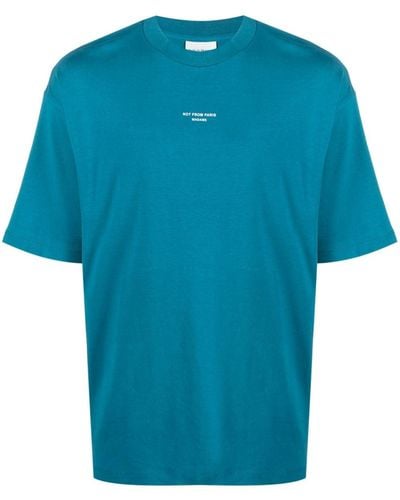 Drole de Monsieur Slogan-print Short-sleeve Cotton T-shirt - Blue