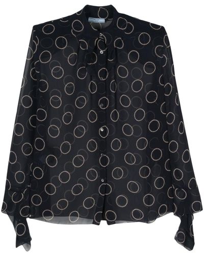 Prada Graphic-print Semi-sheer Shirt - Black