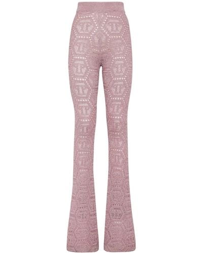 Philipp Plein Monogram-pattern Open-knit Trousers - Pink