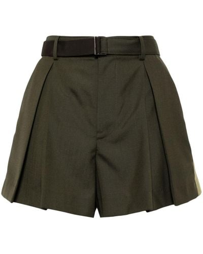 Sacai High-rise Belted Shorts - Green