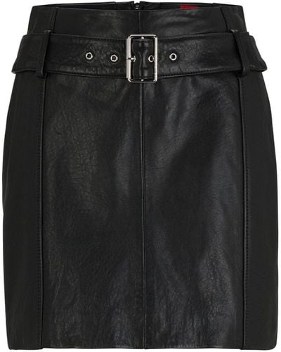 HUGO Belted Leather Miniskirt - Black