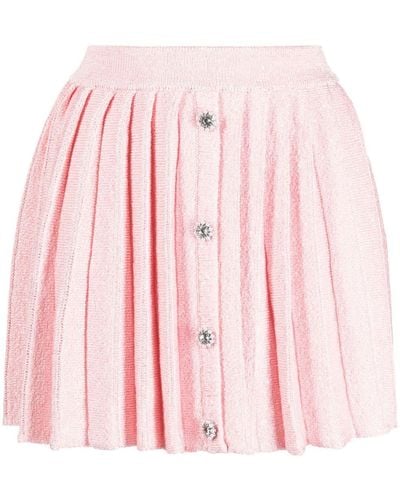 Self-Portrait Pleated Knitted Miniskirt - Pink