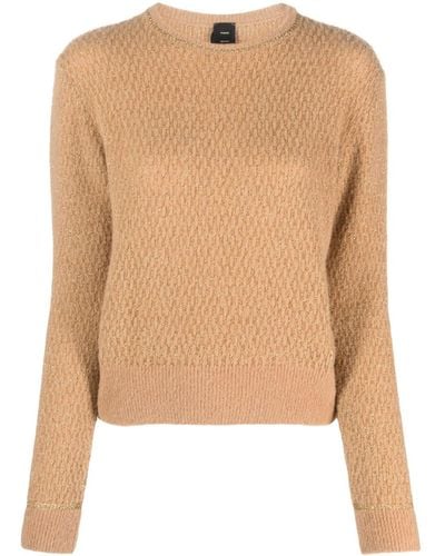 Pinko Waffle-effect Metallic-threading Sweater - Natural