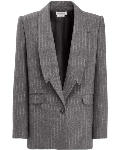 Alexander McQueen Upside-down Lapel Single-breasted Blazer - Gray