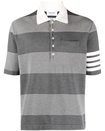 Thom Browne Gestricktes Poloshirt mit Streifen - Grau