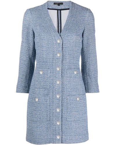 Maje Long-sleeve Tweed Minidress - Blue